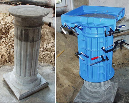 Gecanneleerde kolom van beton of gips